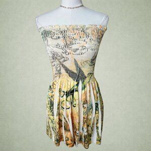 Vintage Y2K Smocked Island Print Strapless Mini